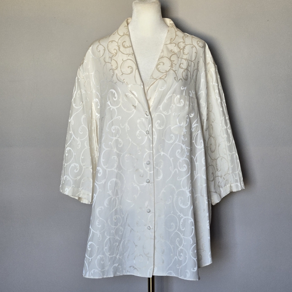 NWT Linda Hartman Washable Silk Jacquard Ivory Quiet Luxury Loungewear Top 1X